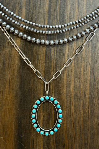 Turquoise Oval Drop on Beaded Necklace-Jewelry-Pink Panache-Gallop 'n Glitz- Women's Western Wear Boutique, Located in Grants Pass, Oregon