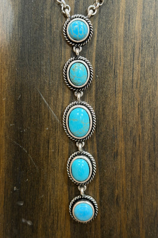 Burnished Bead and Turquoise Y Drop Necklace-Jewelry-Pink Panache-Gallop 'n Glitz- Women's Western Wear Boutique, Located in Grants Pass, Oregon