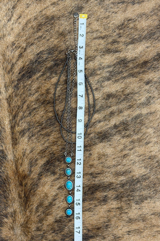 Burnished Bead and Turquoise Y Drop Necklace-Jewelry-Pink Panache-Gallop 'n Glitz- Women's Western Wear Boutique, Located in Grants Pass, Oregon