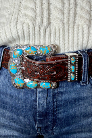 Buckle Up Belt Buckle Turquoise-Belt-Sterling Kreek-Gallop 'n Glitz- Women's Western Wear Boutique, Located in Grants Pass, Oregon