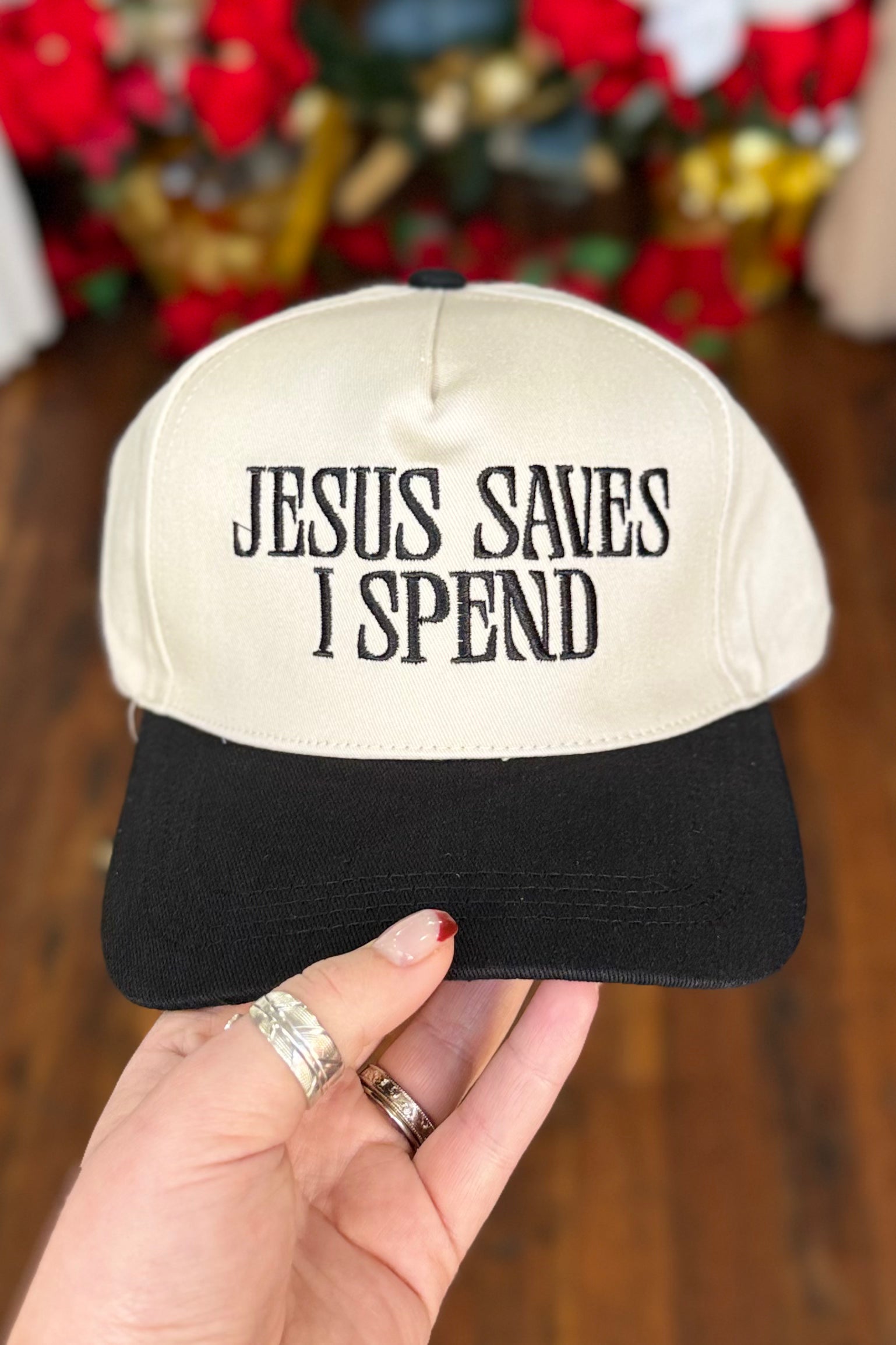 Jesus Saves I Spend Ball Cap Black-Door Buster-Zenana-Gallop 'n Glitz- Women's Western Wear Boutique, Located in Grants Pass, Oregon