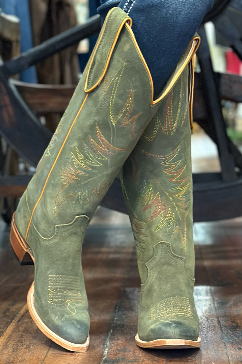 Women's Clara Olive Green Suede 15" Boot by Justin-Women's Boot-Justin Boots-Gallop 'n Glitz- Women's Western Wear Boutique, Located in Grants Pass, Oregon