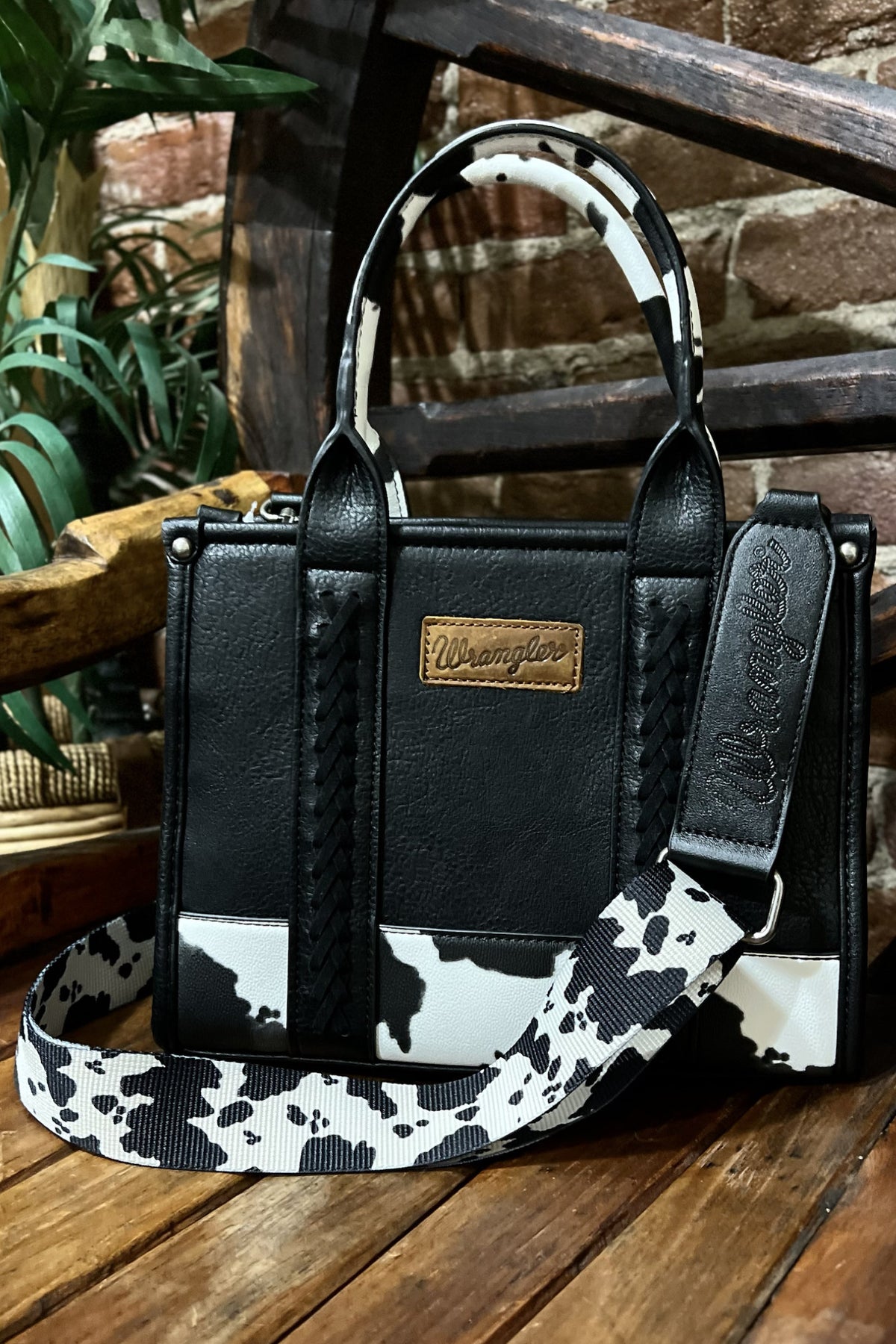 Wrangler Black Cow Print Concealed Carry Crossbody Tote-Handbags & Accessories-Montana West-Gallop 'n Glitz- Women's Western Wear Boutique, Located in Grants Pass, Oregon