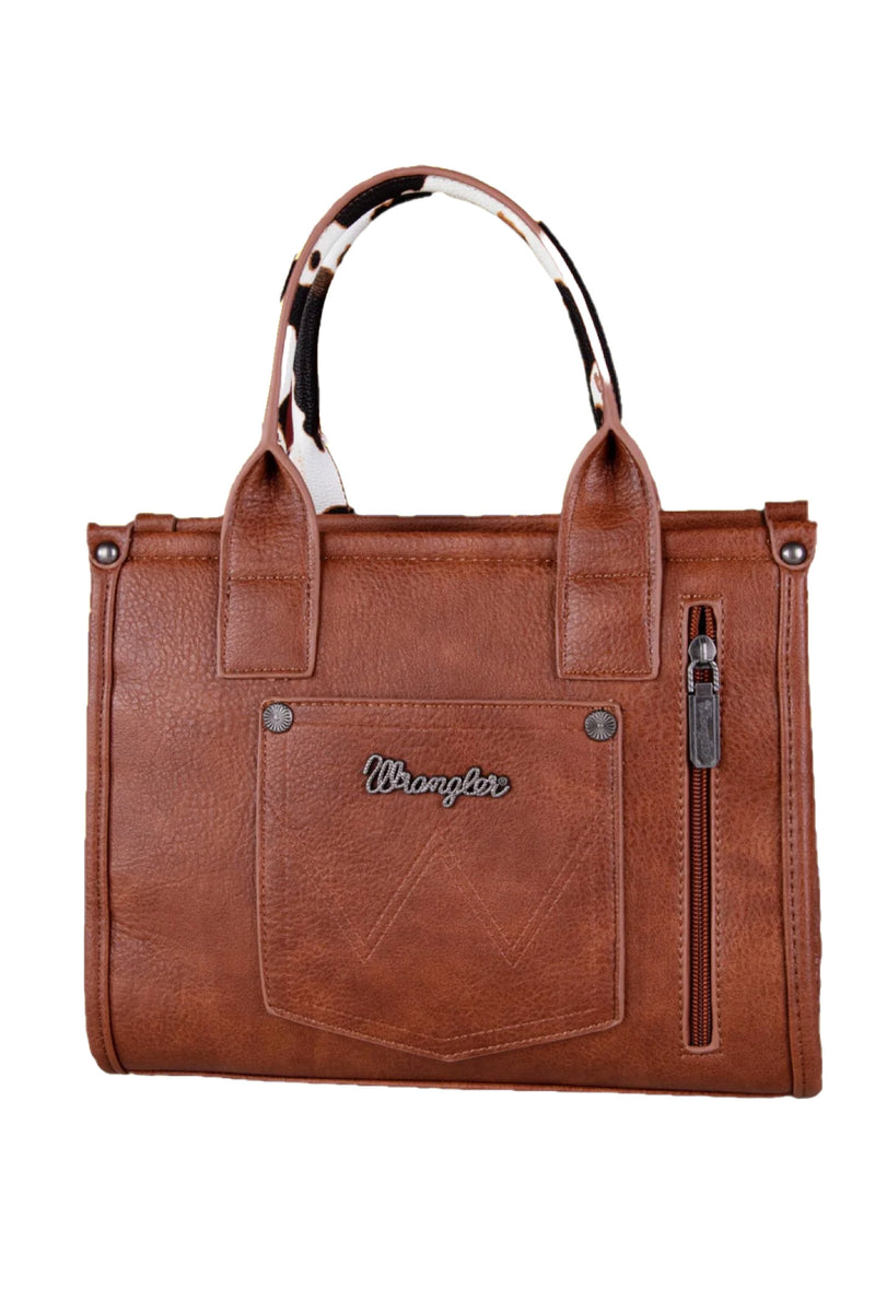 Wrangler Brown Cow Print Concealed Carry Crossbody Tote-Handbags & Accessories-Montana West-Gallop 'n Glitz- Women's Western Wear Boutique, Located in Grants Pass, Oregon