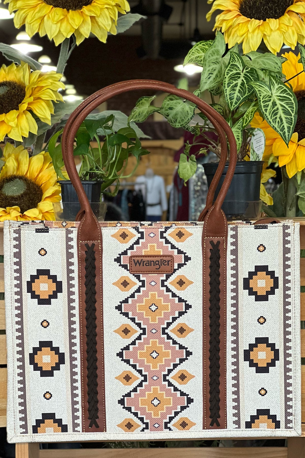 Wrangler Southwestern Canvas Wide Tote-Handbags & Accessories-Montana West-Gallop 'n Glitz- Women's Western Wear Boutique, Located in Grants Pass, Oregon