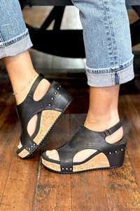 CARLEY By Corkys Washed Black Wedge-Women's Shoes-Corkys-Gallop 'n Glitz- Women's Western Wear Boutique, Located in Grants Pass, Oregon