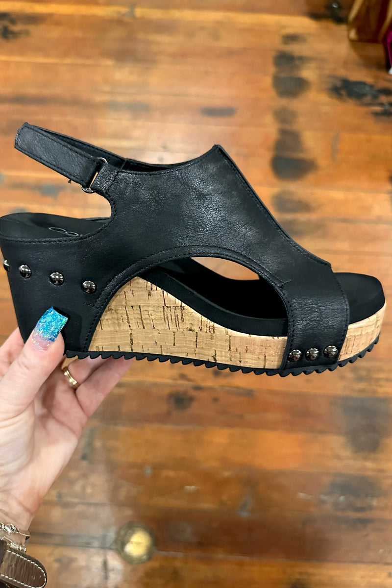 CARLEY By Corkys Washed Black Wedge-Women's Shoes-Corkys-Gallop 'n Glitz- Women's Western Wear Boutique, Located in Grants Pass, Oregon