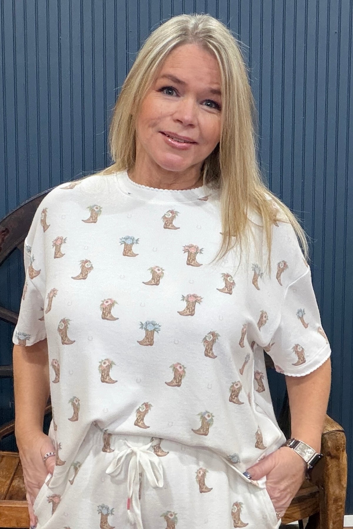 Western Blooms Short Sleeve Pajama Top by PJ Salvage-Pajamas-PJ Salvage-Gallop 'n Glitz- Women's Western Wear Boutique, Located in Grants Pass, Oregon