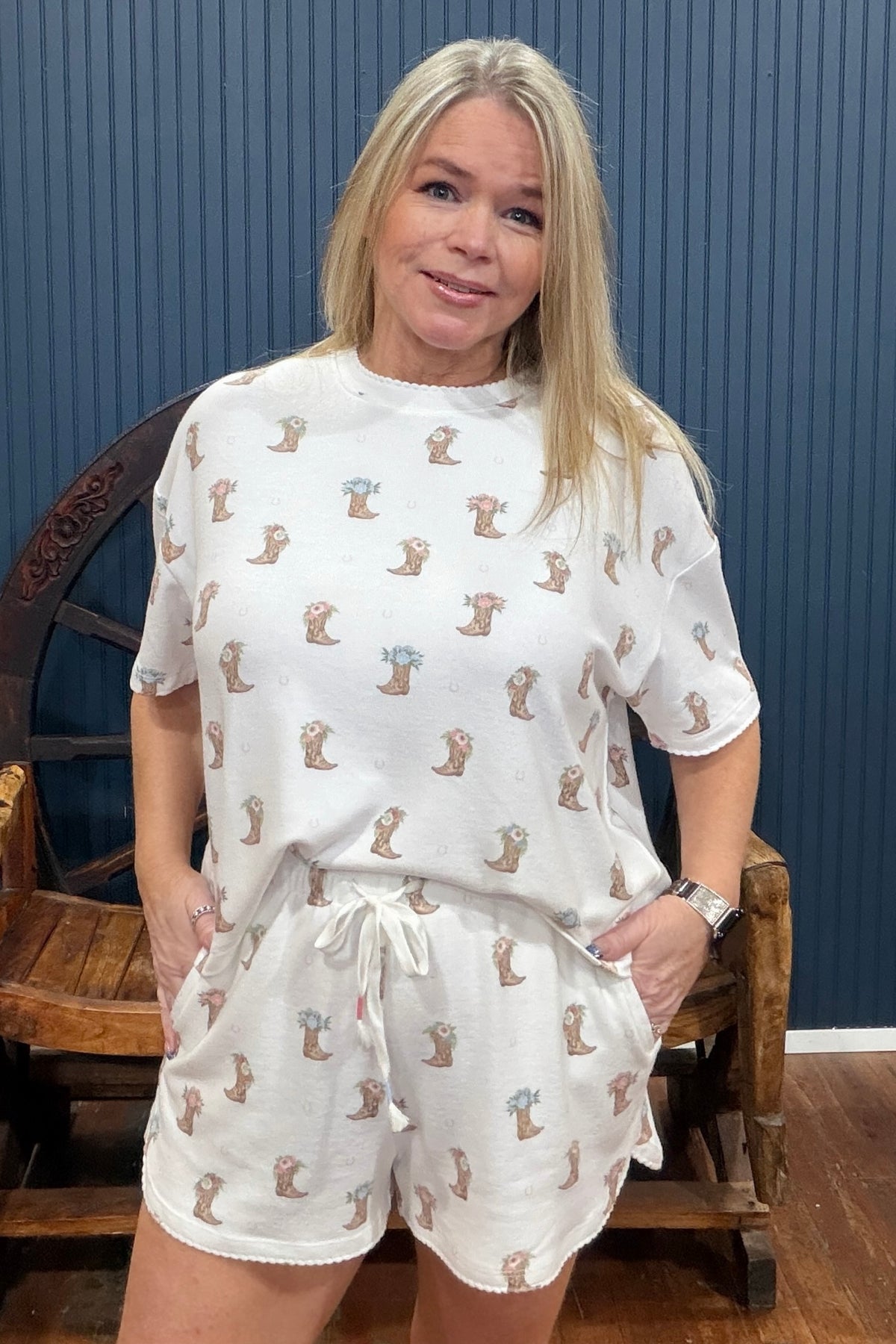 Western Blooms Short Sleeve Pajama Top by PJ Salvage-Pajamas-PJ Salvage-Gallop 'n Glitz- Women's Western Wear Boutique, Located in Grants Pass, Oregon