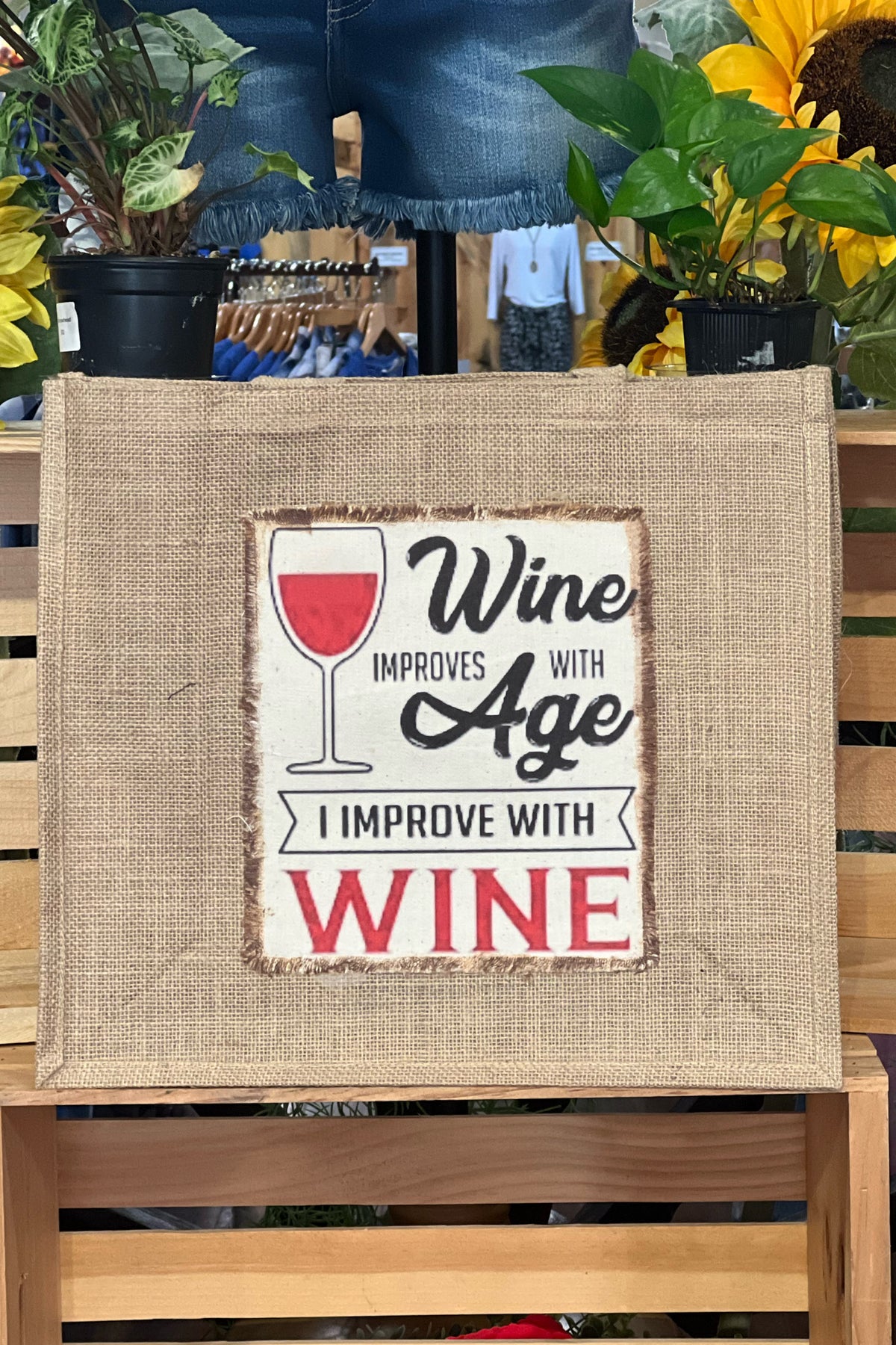 "Wine Improves With Age, I Improve With Wine" Tote Bag-Handbags & Accessories-Janas Flannels-Gallop 'n Glitz- Women's Western Wear Boutique, Located in Grants Pass, Oregon