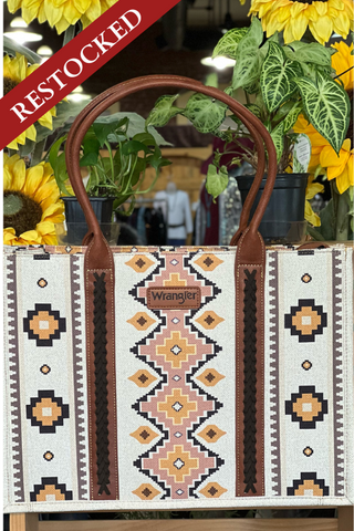 Wrangler Southwestern Canvas Wide Tote-Handbags & Accessories-Montana West-Gallop 'n Glitz- Women's Western Wear Boutique, Located in Grants Pass, Oregon