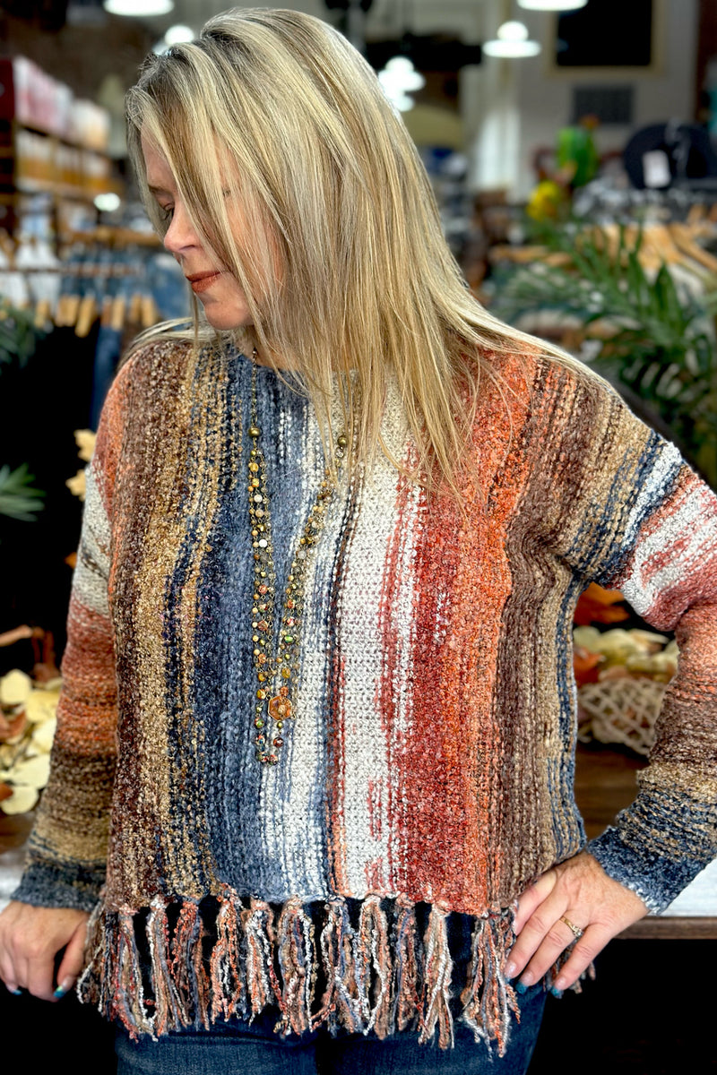 Rusty Hued Lightweight Fringed Sweater-Sweater-Angie-Gallop 'n Glitz- Women's Western Wear Boutique, Located in Grants Pass, Oregon