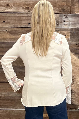 Lace On The Range Cream Button Up Top-Button Up-Vocal-Gallop 'n Glitz- Women's Western Wear Boutique, Located in Grants Pass, Oregon