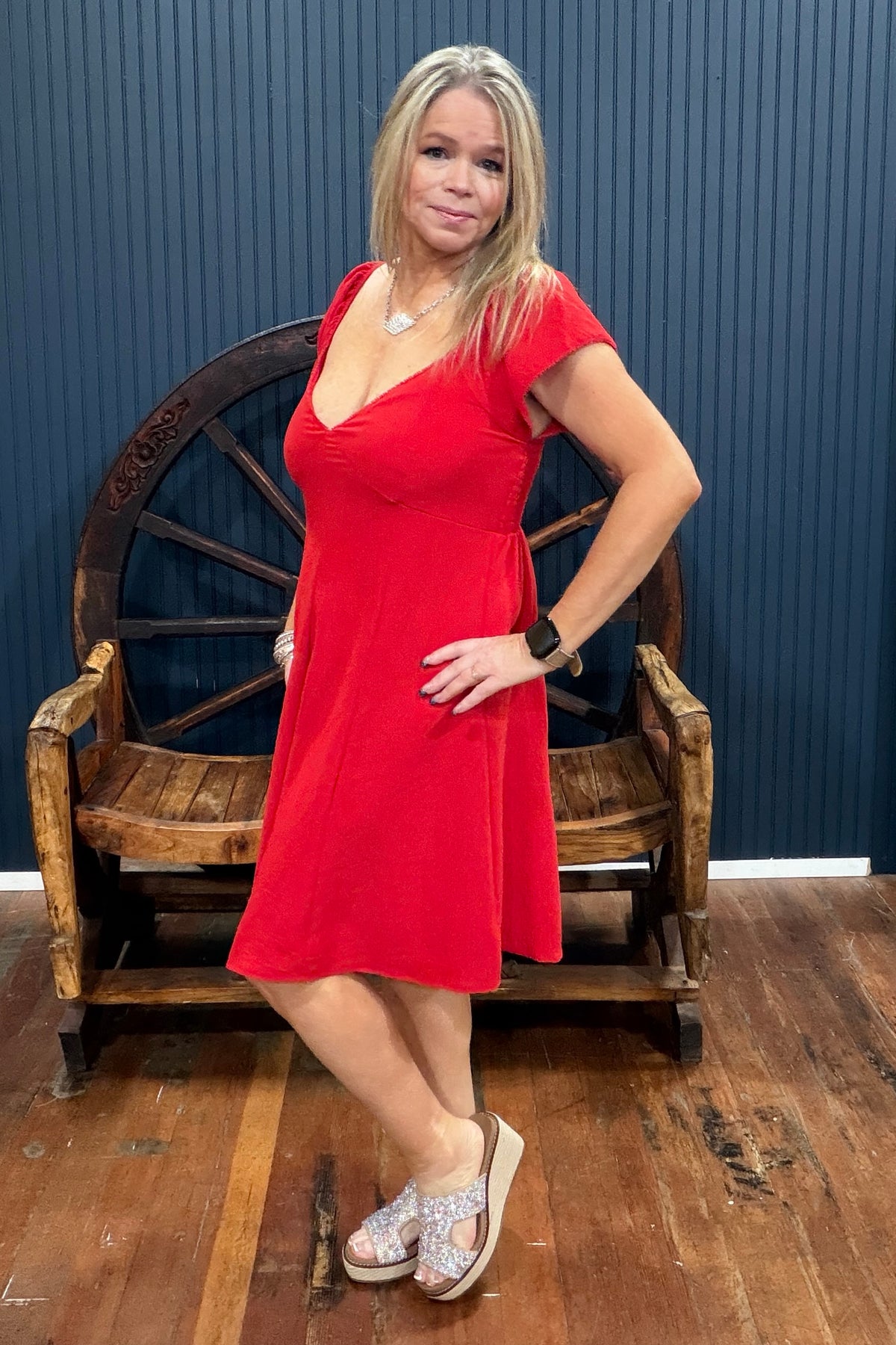 Sassy Little Secret V-Neck Mini Dress - Red-Dress-Cozy Co-Gallop 'n Glitz- Women's Western Wear Boutique, Located in Grants Pass, Oregon