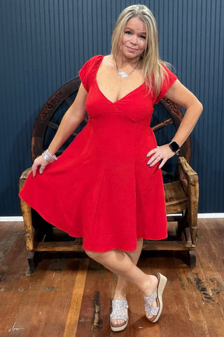 Sassy Little Secret V-Neck Mini Dress - Red-Dress-Cozy Co-Gallop 'n Glitz- Women's Western Wear Boutique, Located in Grants Pass, Oregon