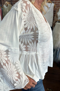 V- Neck Flare Sleeve Lace Detail Ivory Top by POL-top-POL-Gallop 'n Glitz- Women's Western Wear Boutique, Located in Grants Pass, Oregon