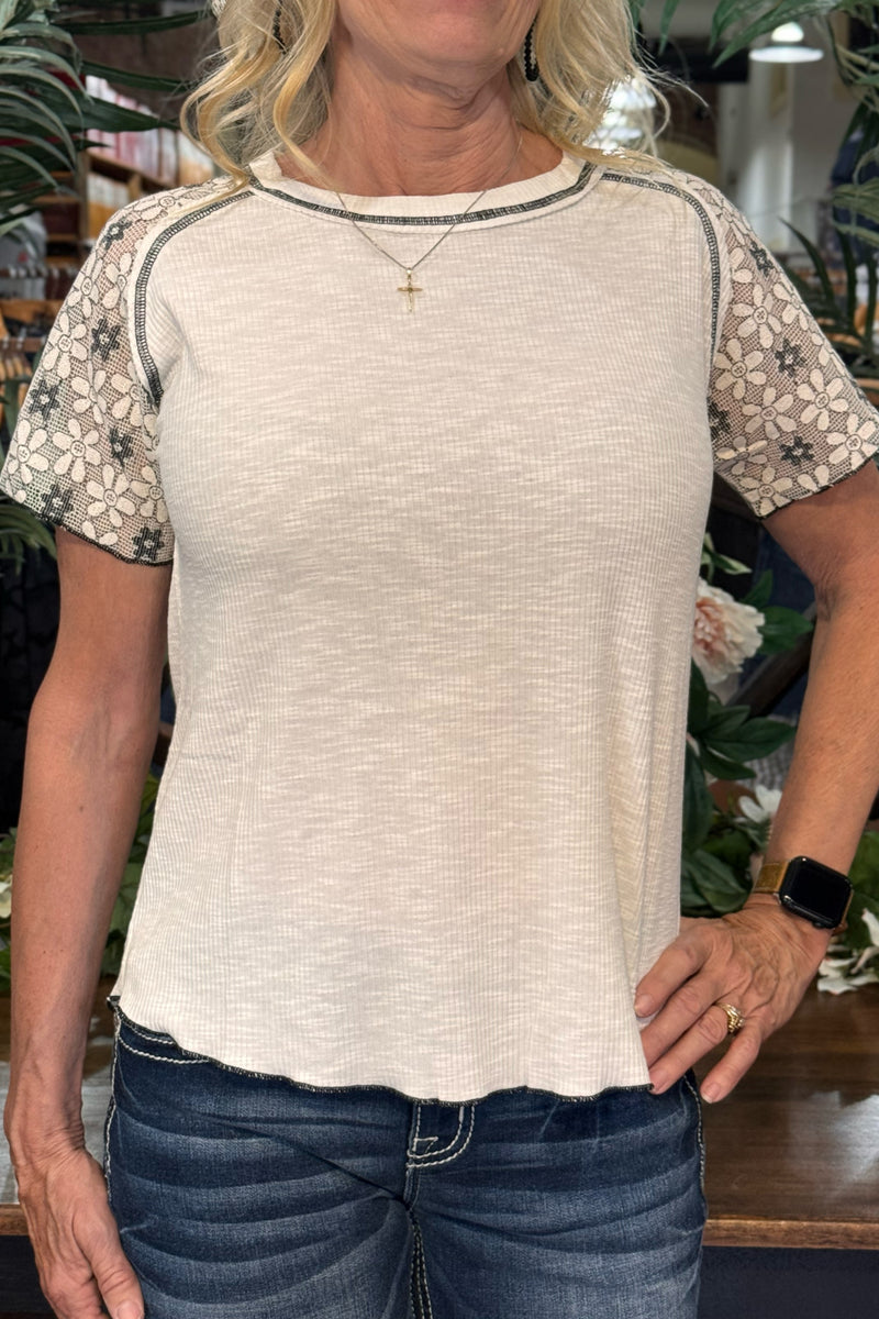 Floral Lace Short Sleeve Top by POL-top-POL-Gallop 'n Glitz- Women's Western Wear Boutique, Located in Grants Pass, Oregon