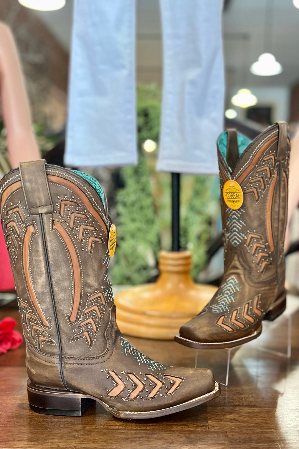 Corral Women's Arrow Inlay Embroidered Studded Square Toe Boot-Ladies Boot-Corral Boots/Circle G by Corral Boots-Gallop 'n Glitz- Women's Western Wear Boutique, Located in Grants Pass, Oregon