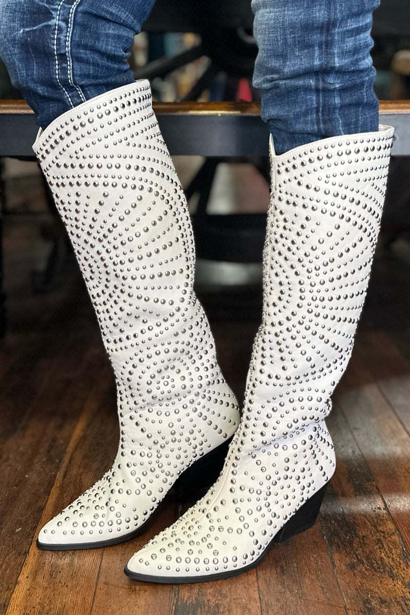 ZACHARIAH White Silver Studded Boots-Women's Boot-Billini-Gallop 'n Glitz- Women's Western Wear Boutique, Located in Grants Pass, Oregon