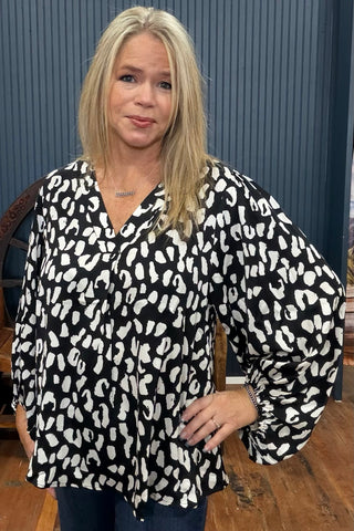 Black and White Animal Print Blouse-Top-ee:some-Gallop 'n Glitz- Women's Western Wear Boutique, Located in Grants Pass, Oregon