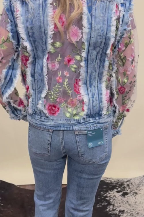 Denim 'n Lace Vine and Floral Embroidered Jacket