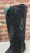 Black Studded and Embroidered Snip Toe Boot by Corral Boots