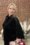 Prim Button Up Black Velvet Top