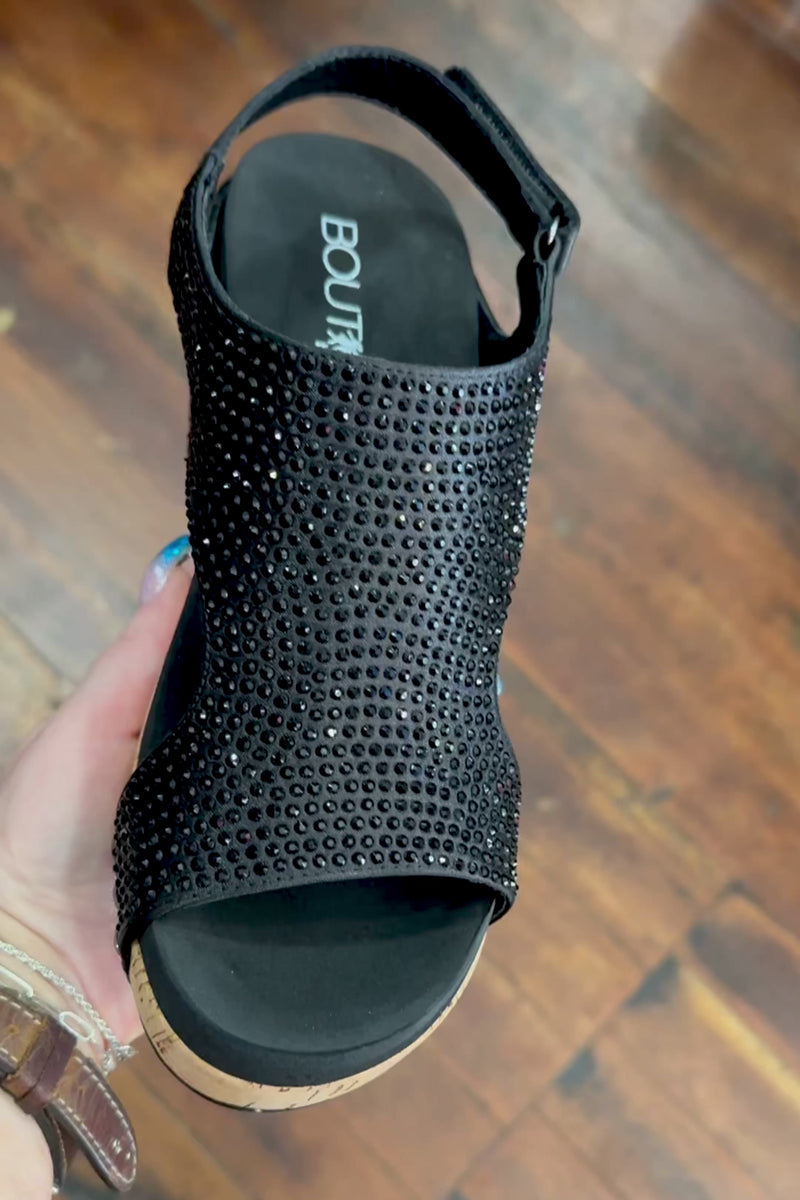 CARLEY By Corkys Black Crystal Wedge