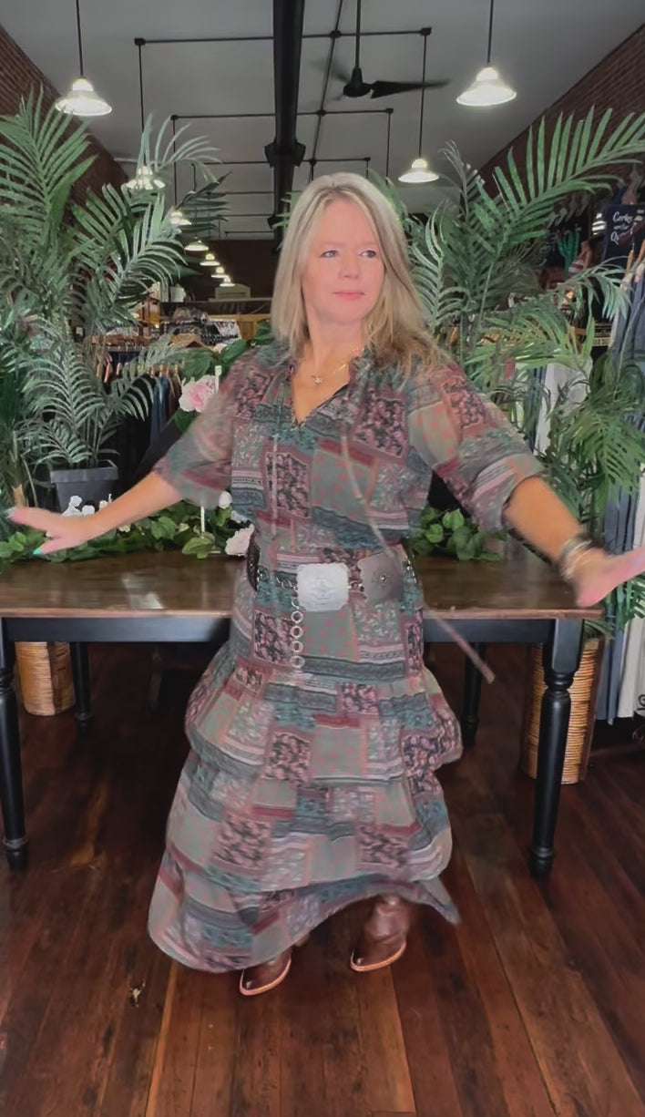 Olive Green Print Tiered Dress by Panhandle