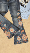 Grace in LA Girls High Rise Embroidered Aztec Flare Jean
