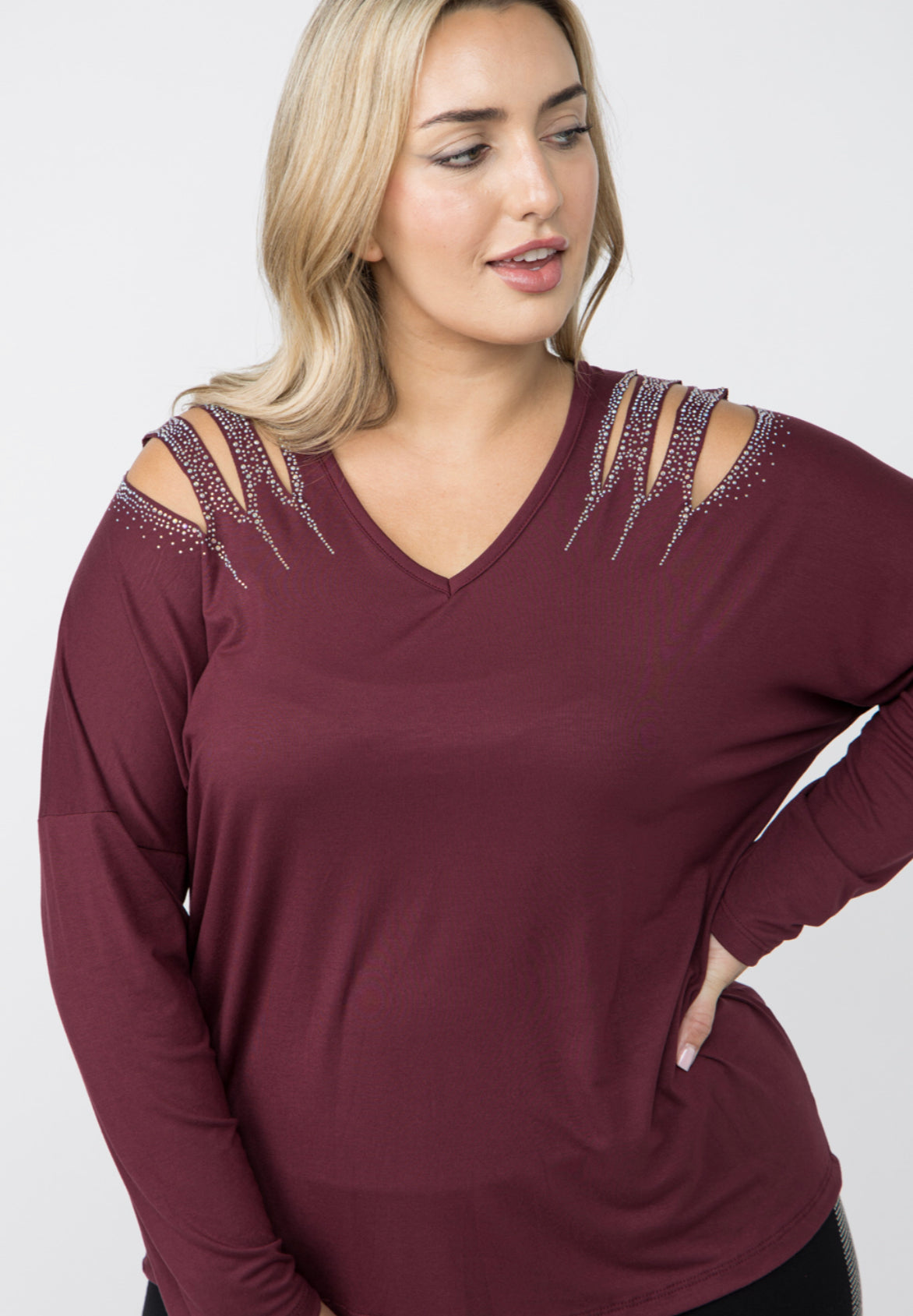 Vocal Plus Size Long Sleeve Top w/Stone Design-top-Vocal-Gallop 'n Glitz- Women's Western Wear Boutique, Located in Grants Pass, Oregon