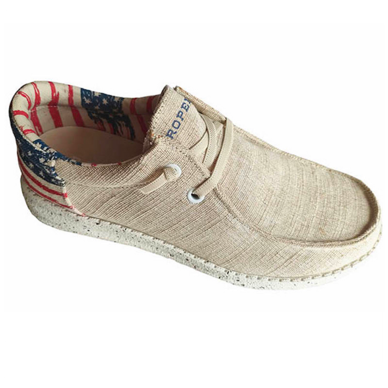 Men’s Roper® Tan/Beige w/Flag Heel Canvas Hang Loose Shoe-Men's Footwear-Roper/Stetson-Gallop 'n Glitz- Women's Western Wear Boutique, Located in Grants Pass, Oregon