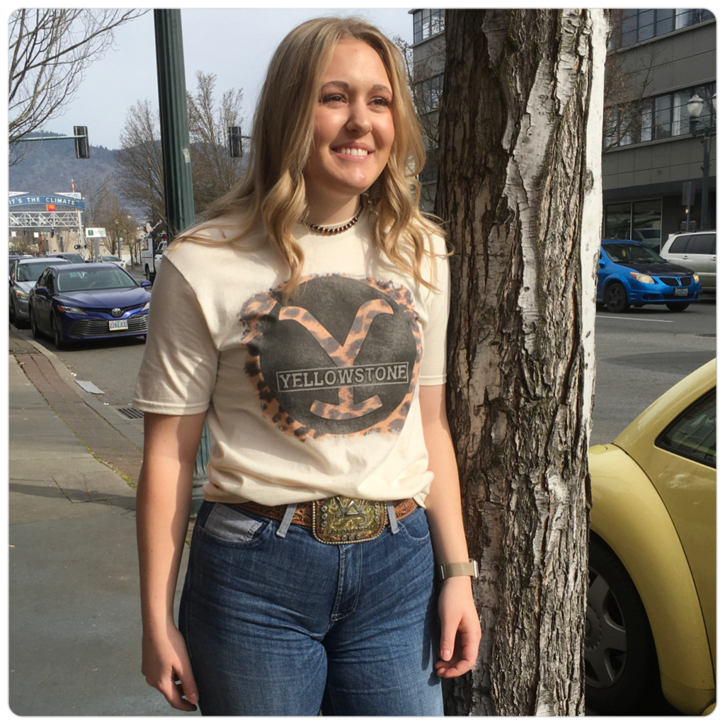 Yellowstone Cheetah Tee-top-J Coons-Gallop 'n Glitz- Women's Western Wear Boutique, Located in Grants Pass, Oregon