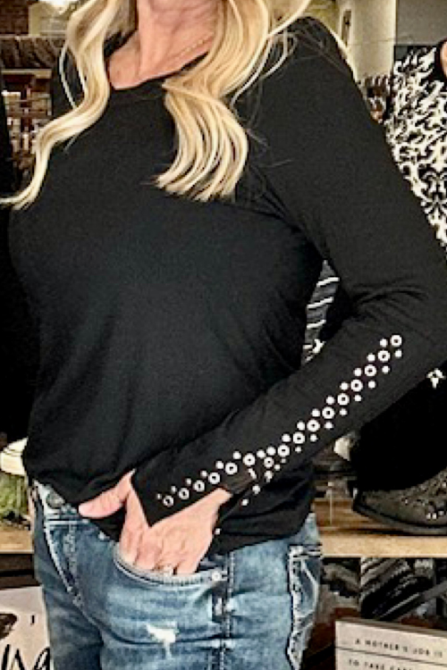Long Sleeve Open Eyelet Sleeve Top-top-Vocal-Gallop 'n Glitz- Women's Western Wear Boutique, Located in Grants Pass, Oregon