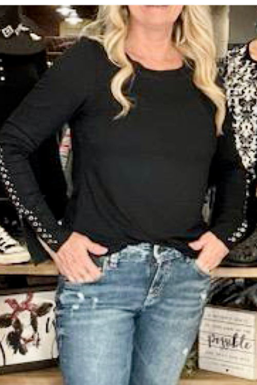 Long Sleeve Open Eyelet Sleeve Top-top-Vocal-Gallop 'n Glitz- Women's Western Wear Boutique, Located in Grants Pass, Oregon