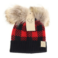 C.C. Baby Beanie Buffalo Check Double Pom **Multiple colors-Beanie/Scarf-C.C. Beanie-Gallop 'n Glitz- Women's Western Wear Boutique, Located in Grants Pass, Oregon