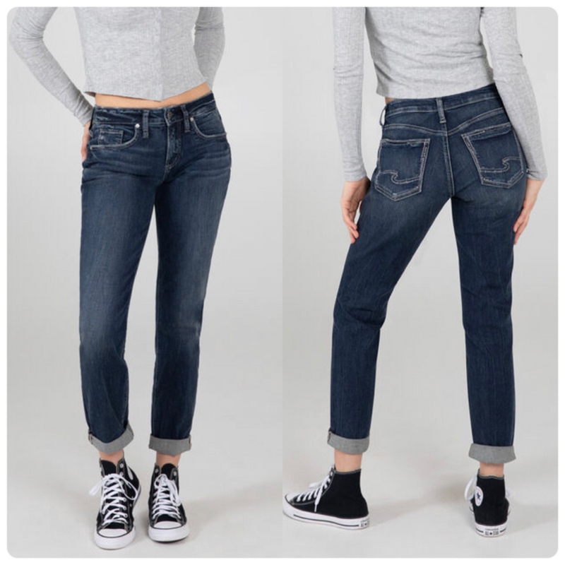 Boyfriend Mid Rise Slim Leg Silver Jean-Boyfriend-Silver Jeans-Gallop 'n Glitz- Women's Western Wear Boutique, Located in Grants Pass, Oregon