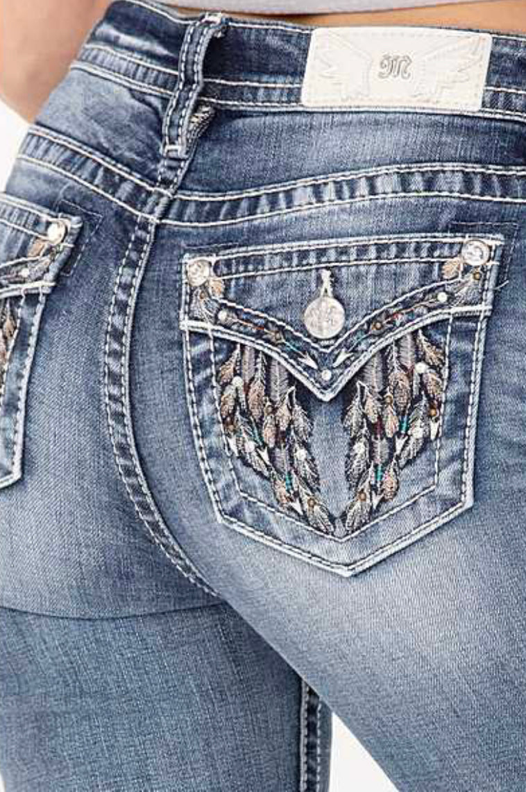 Miss Me Feather Angel Skinny-Skinny-Miss Me-Gallop 'n Glitz- Women's Western Wear Boutique, Located in Grants Pass, Oregon