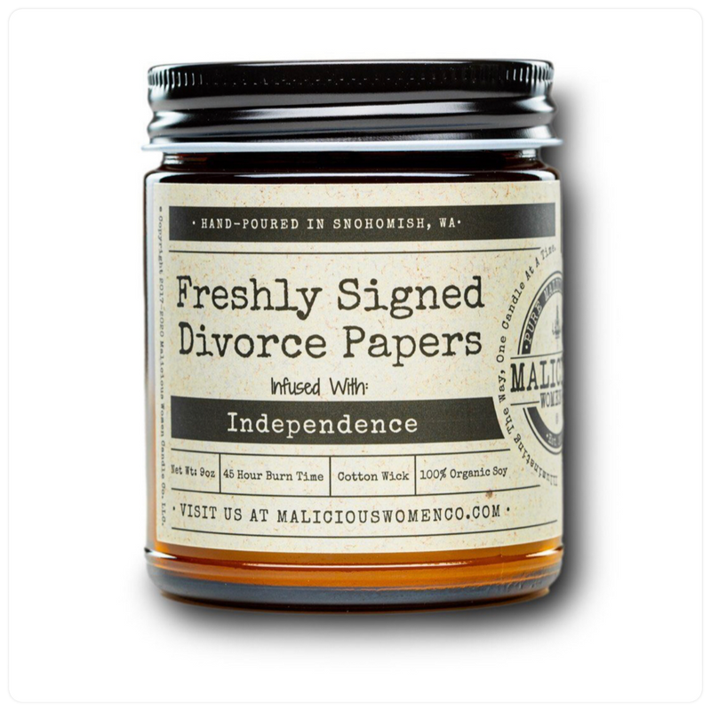 Freshly Signed Divorce Papers Malicious Women Candle-Gift-Malicious Women-Gallop 'n Glitz- Women's Western Wear Boutique, Located in Grants Pass, Oregon