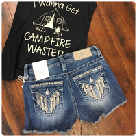 Miss Me Golden Winged Mid Rise Shorts-Shorts-Miss Me-Gallop 'n Glitz- Women's Western Wear Boutique, Located in Grants Pass, Oregon