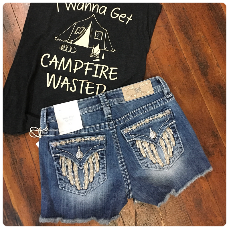 Miss Me Golden Winged Mid Rise Shorts-Shorts-Miss Me-Gallop 'n Glitz- Women's Western Wear Boutique, Located in Grants Pass, Oregon