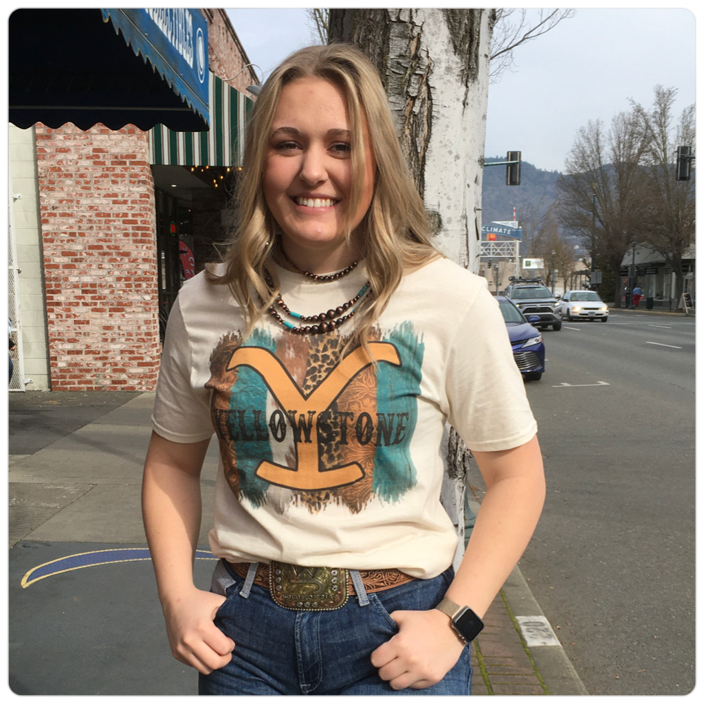 Yellowstone Turquoise Tee-top-J Coons-Gallop 'n Glitz- Women's Western Wear Boutique, Located in Grants Pass, Oregon
