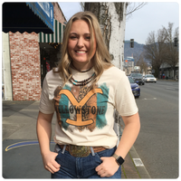 Yellowstone Turquoise Tee-top-J Coons-Gallop 'n Glitz- Women's Western Wear Boutique, Located in Grants Pass, Oregon