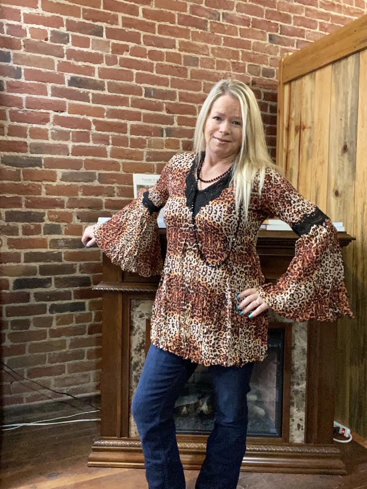 Animal Print Crinkle Bell Sleeve Top-top-Lola P-Gallop 'n Glitz- Women's Western Wear Boutique, Located in Grants Pass, Oregon