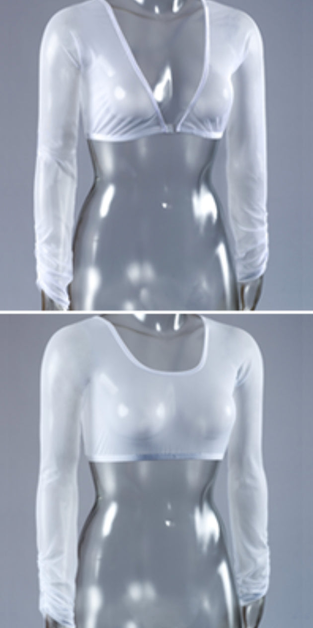 Sleevey Wonders White Shirred Long Sleeve Mesh Plus Size-top-Sleeve Wonders-Gallop 'n Glitz- Women's Western Wear Boutique, Located in Grants Pass, Oregon