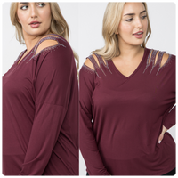 Vocal Plus Size Long Sleeve Top w/Stone Design-top-Vocal-Gallop 'n Glitz- Women's Western Wear Boutique, Located in Grants Pass, Oregon