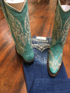 Ladies Turquoise Feather Embroidered Boots by Circle G-Ladies Boot-Corral Boots/Circle G by Corral Boots-Gallop 'n Glitz- Women's Western Wear Boutique, Located in Grants Pass, Oregon