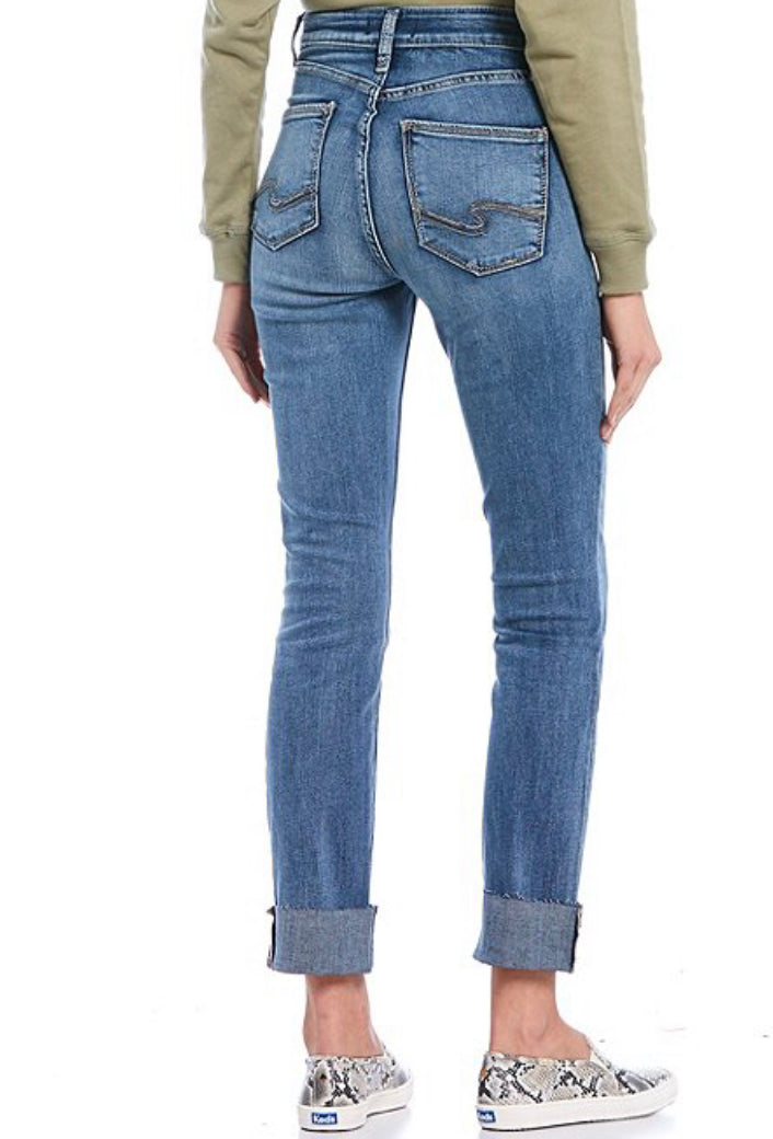 Silver Avery Straight Raw Edge Cuffed Jeans-Straight-Silver Jeans-Gallop 'n Glitz- Women's Western Wear Boutique, Located in Grants Pass, Oregon