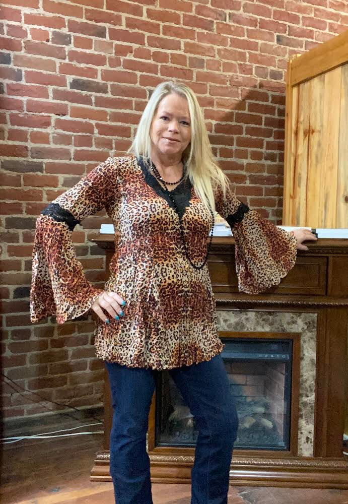 Animal Print Crinkle Bell Sleeve Top-top-Lola P-Gallop 'n Glitz- Women's Western Wear Boutique, Located in Grants Pass, Oregon