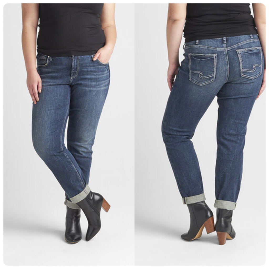 Boyfriend Mid Rise Slim Leg Plus Size Silver Jean-Boyfriend-Silver Jeans-Gallop 'n Glitz- Women's Western Wear Boutique, Located in Grants Pass, Oregon
